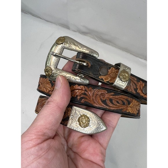 Vintage Nickel Silver Ranger Belt Buckle Keeper End‎ Set 26”  Western Cowgirl main image 6